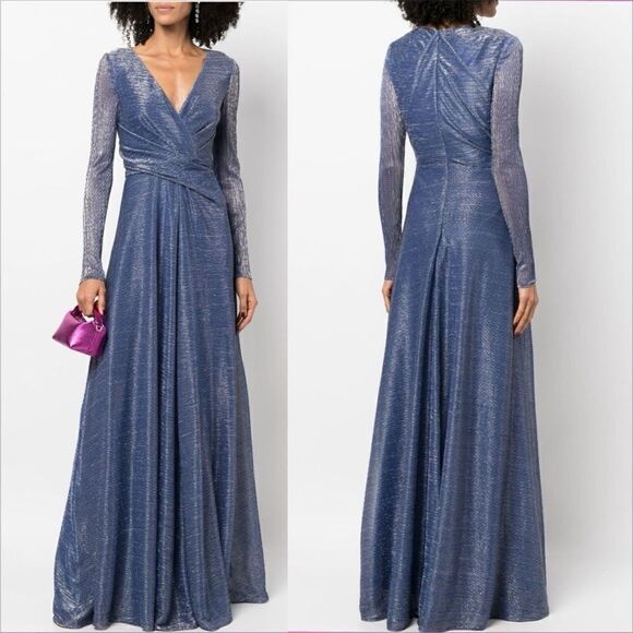 TALBOT RUNHOF Pokario23 Electric Blue Metallic Voile Gown in Size US4 - Picture 1 of 13